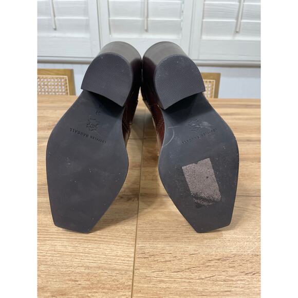 Loeffler Randall Lynn Snip Toe Croc Embossed Block Heel Boots Leather Sz 5.5 NIB - Picture 12 of 16